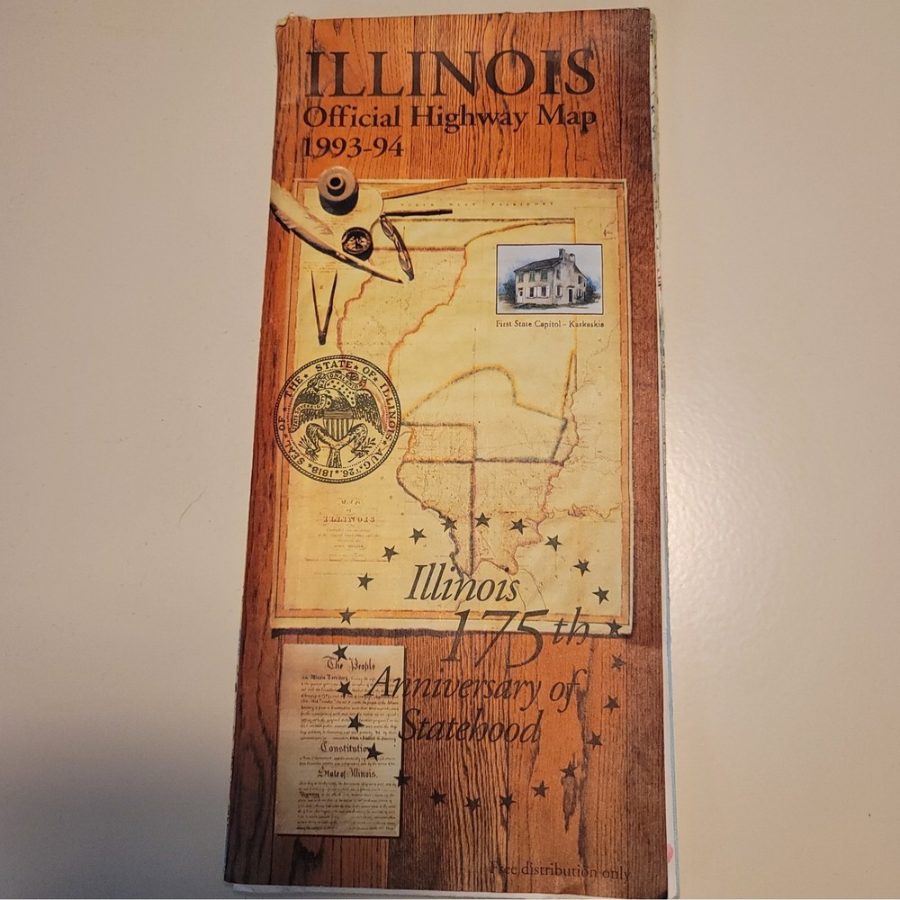 Vtg 1993-94 Illinois State‎ Official Highway Dept. Road Map 175th Anniversary